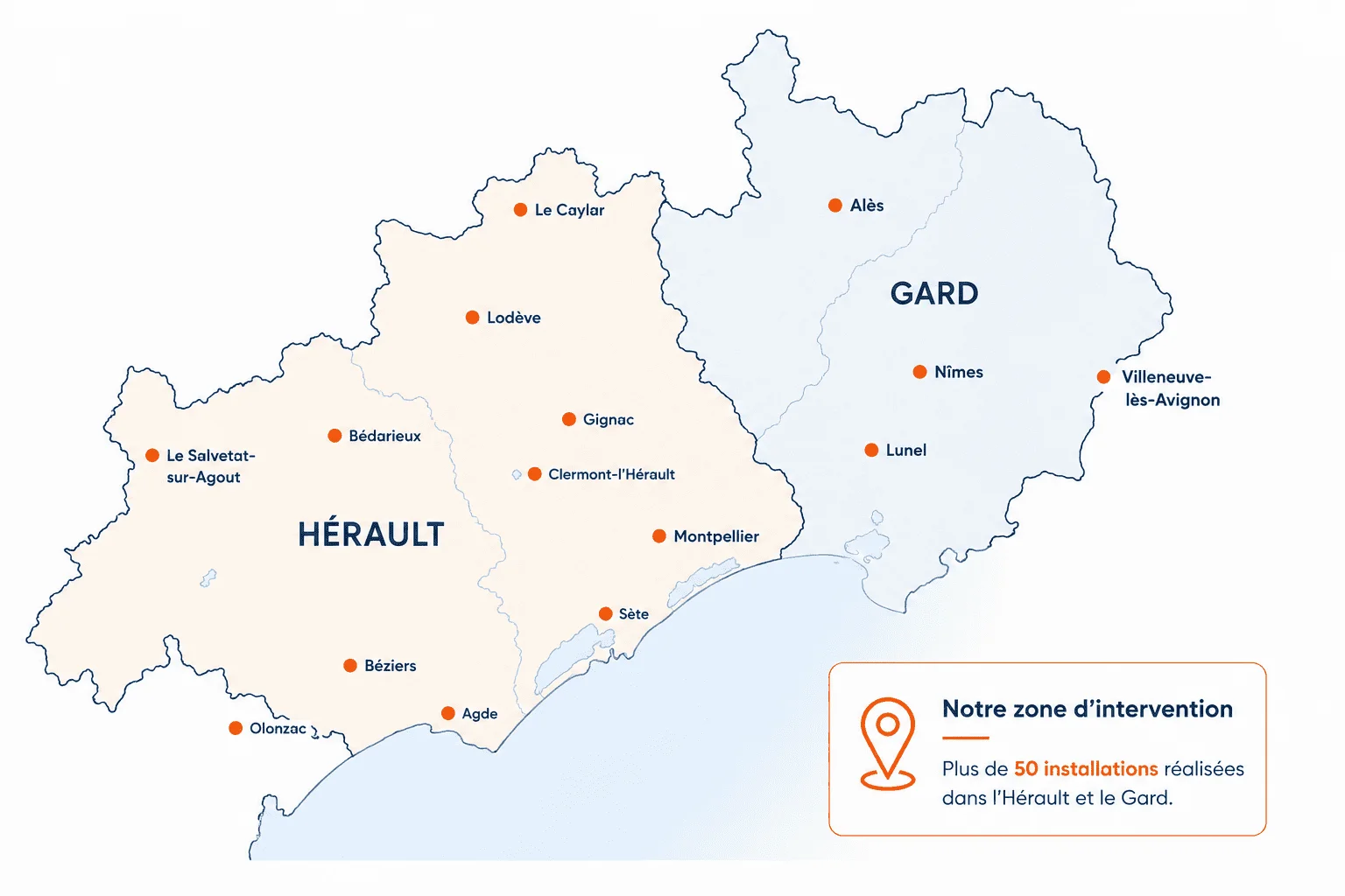 Zone d'intervention de MRS Solaire dans l'Hérault et le Gard